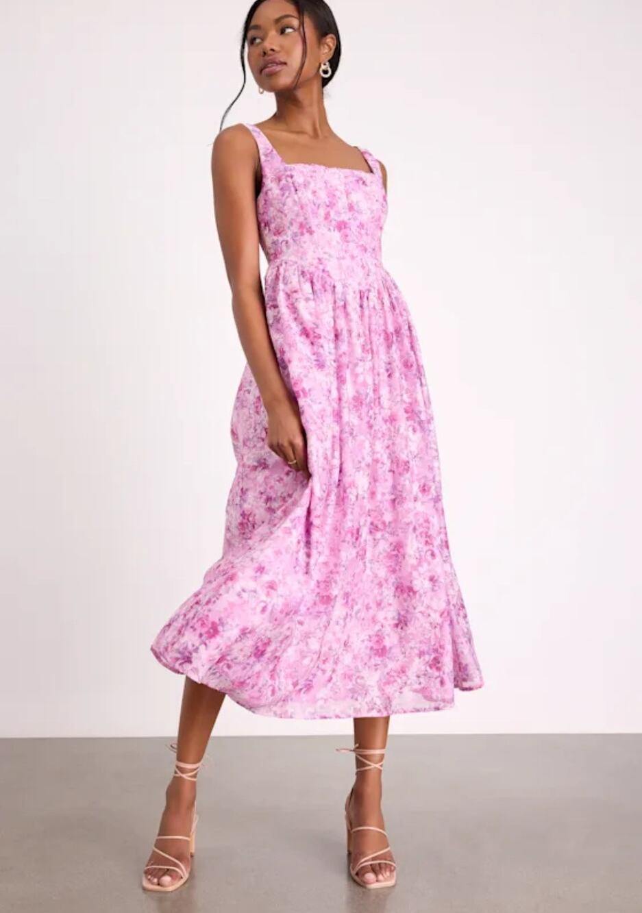 NWT Lulus Colwyn Light Magenta Floral Jacquard Bustier Midi Dress Medium - Picture 1 of 12